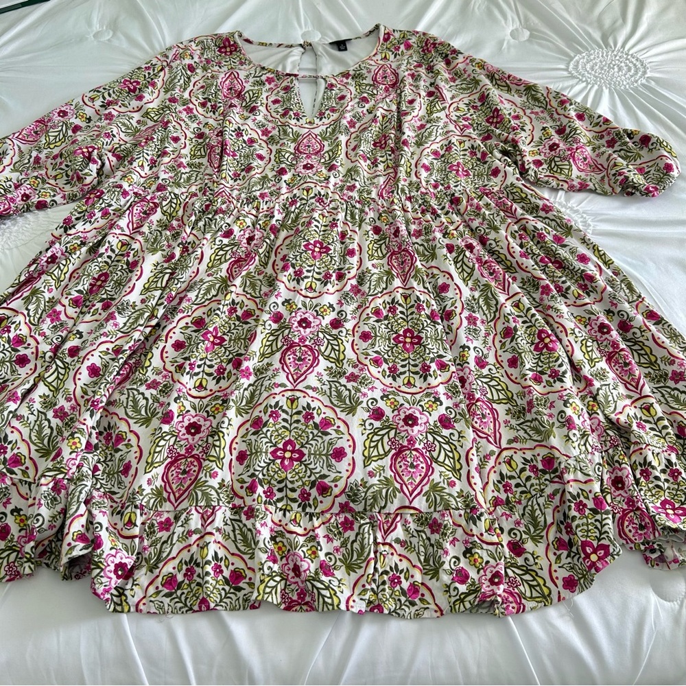 Torrid Pink Floral Keyhole Neckline Challis Skater Dress Size 4X - Picture 8 of 16